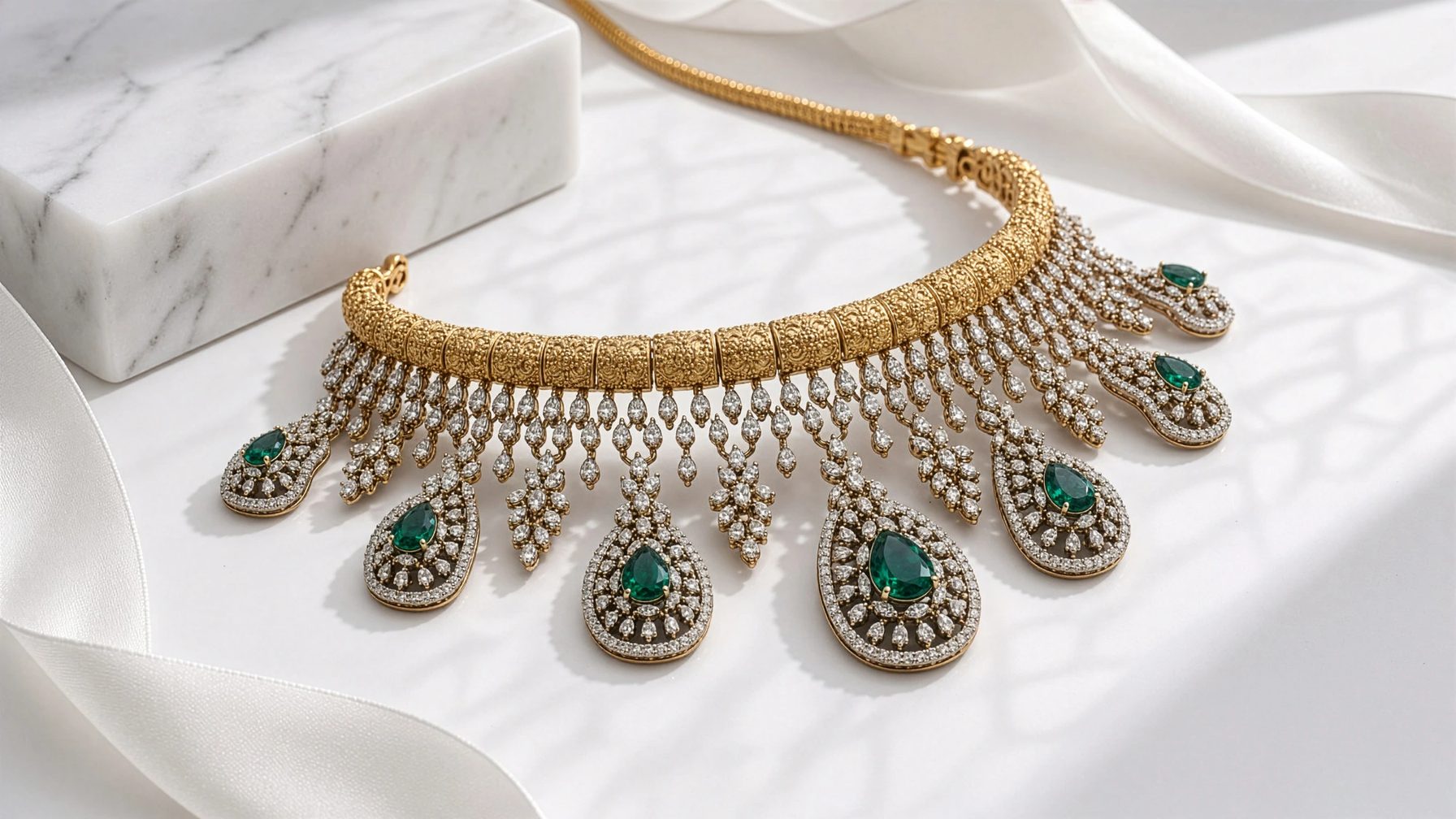 Dulhan Emerald Fringe Necklace