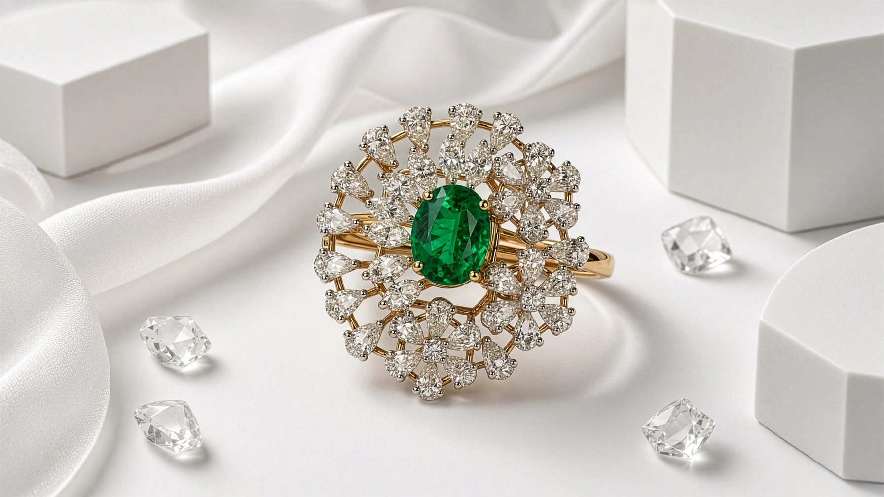 Mehtab Emerald Halo Ring