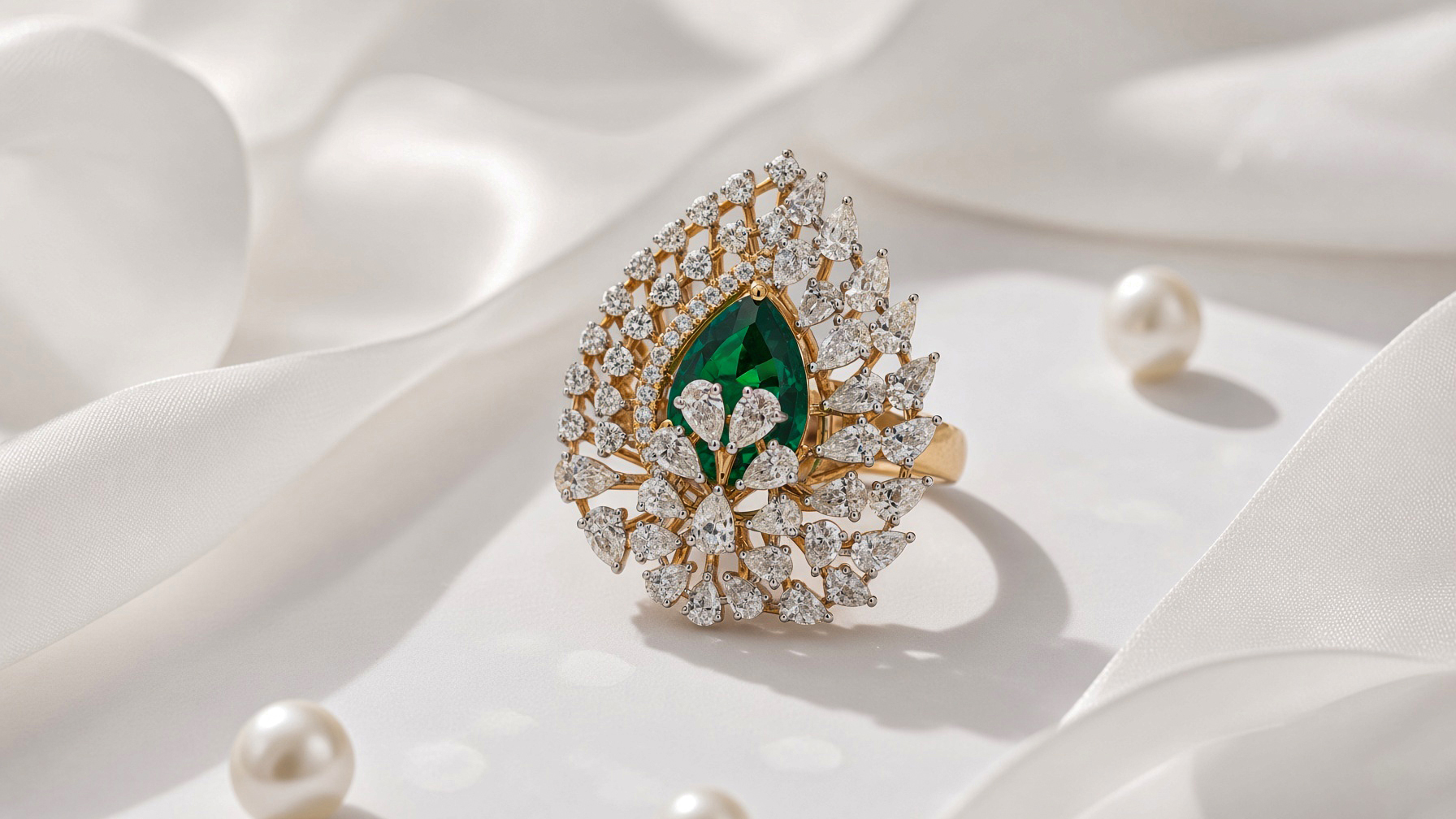Zeenat Emerald Lattice Ring