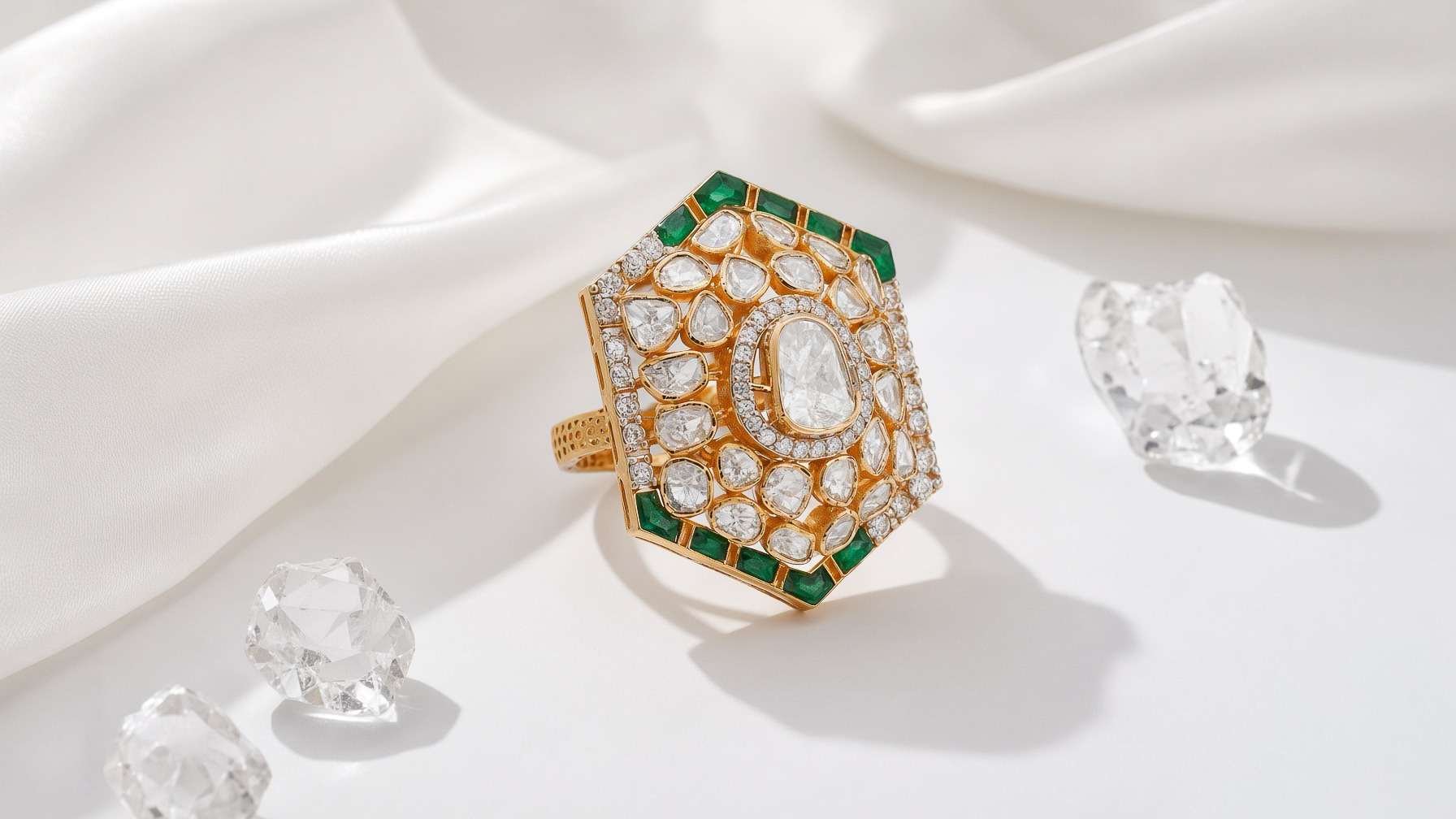 Jharokha Polki Emerald Ring